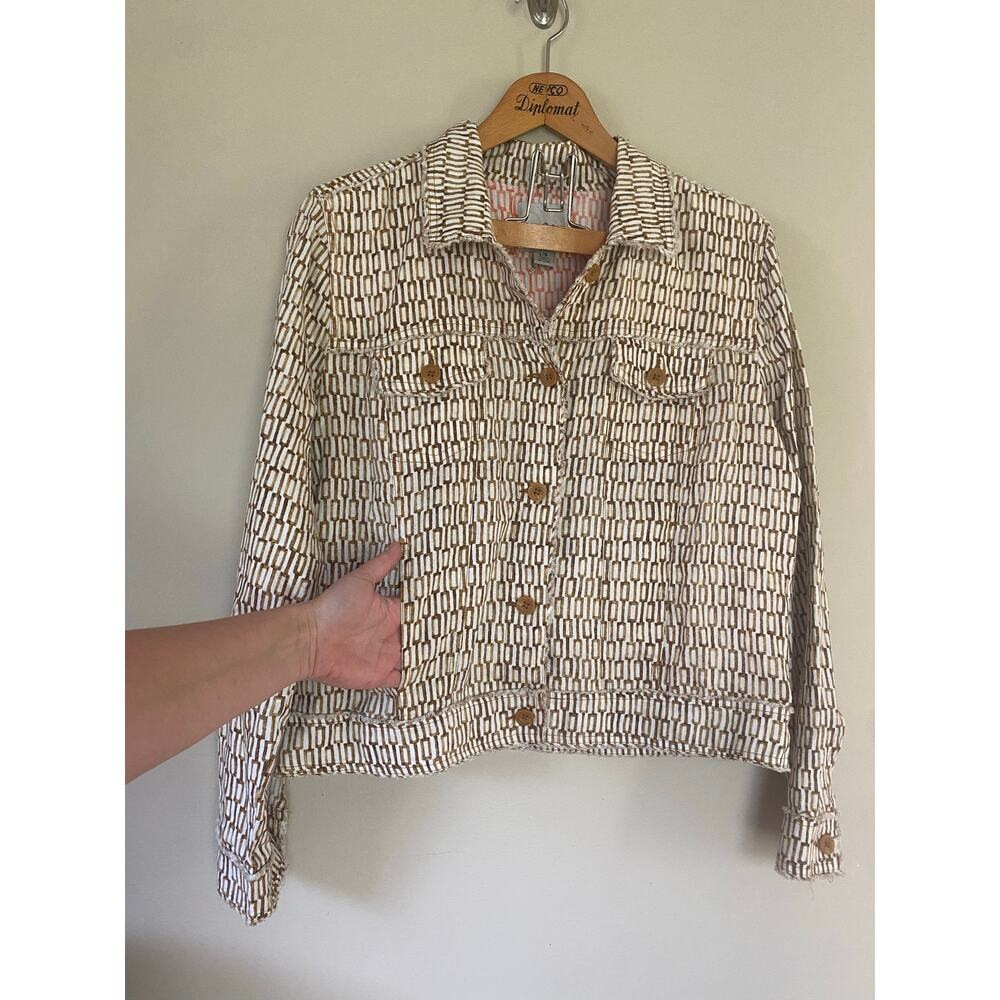 Tommy Bahama Linen Jacket Selvedge Edge Textured Geo Trucker Island Key Large